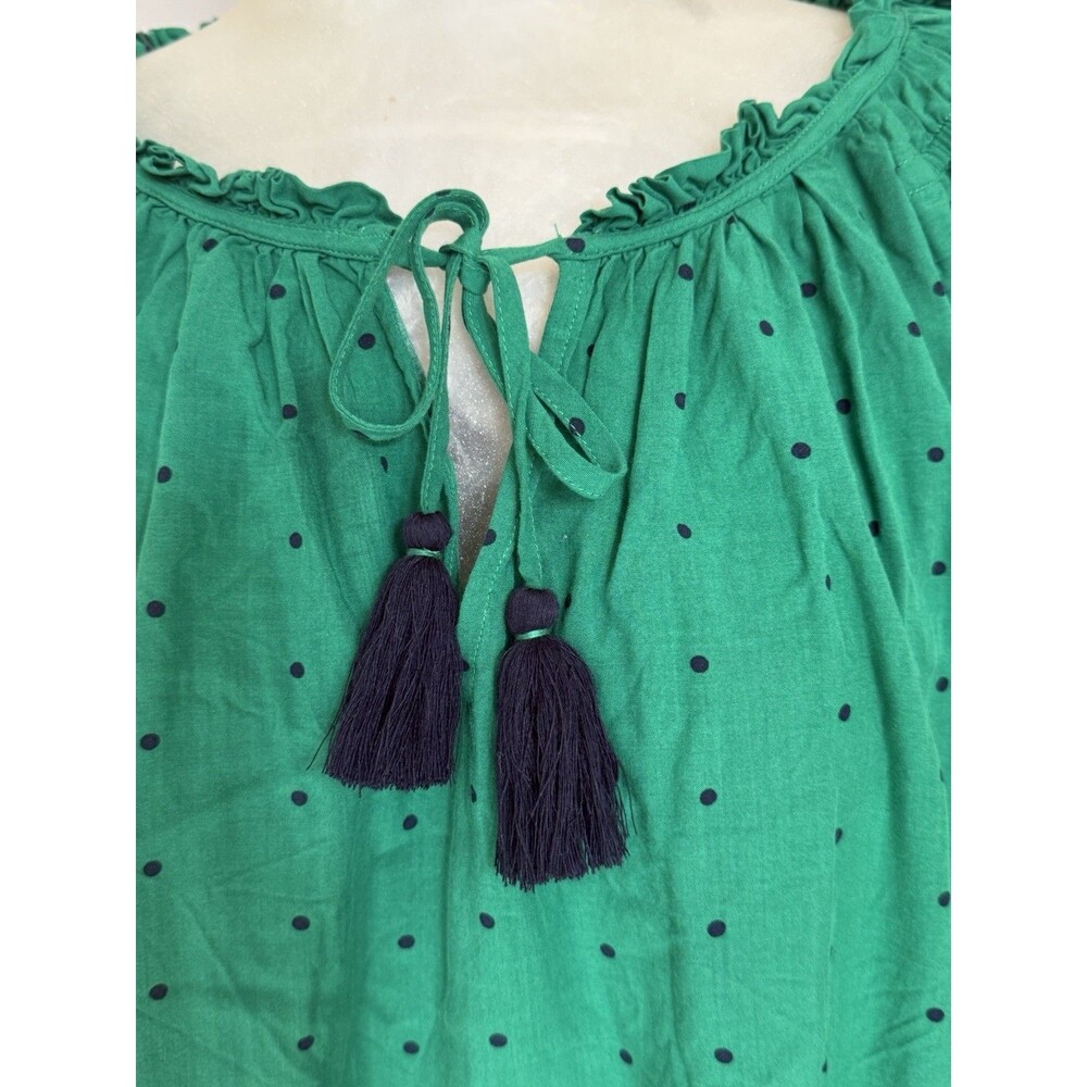 Crown And Ivy Top Green Puffy Sleeve Tassel tie Peasant Top XL Polka Dot - Picture 2 of 8